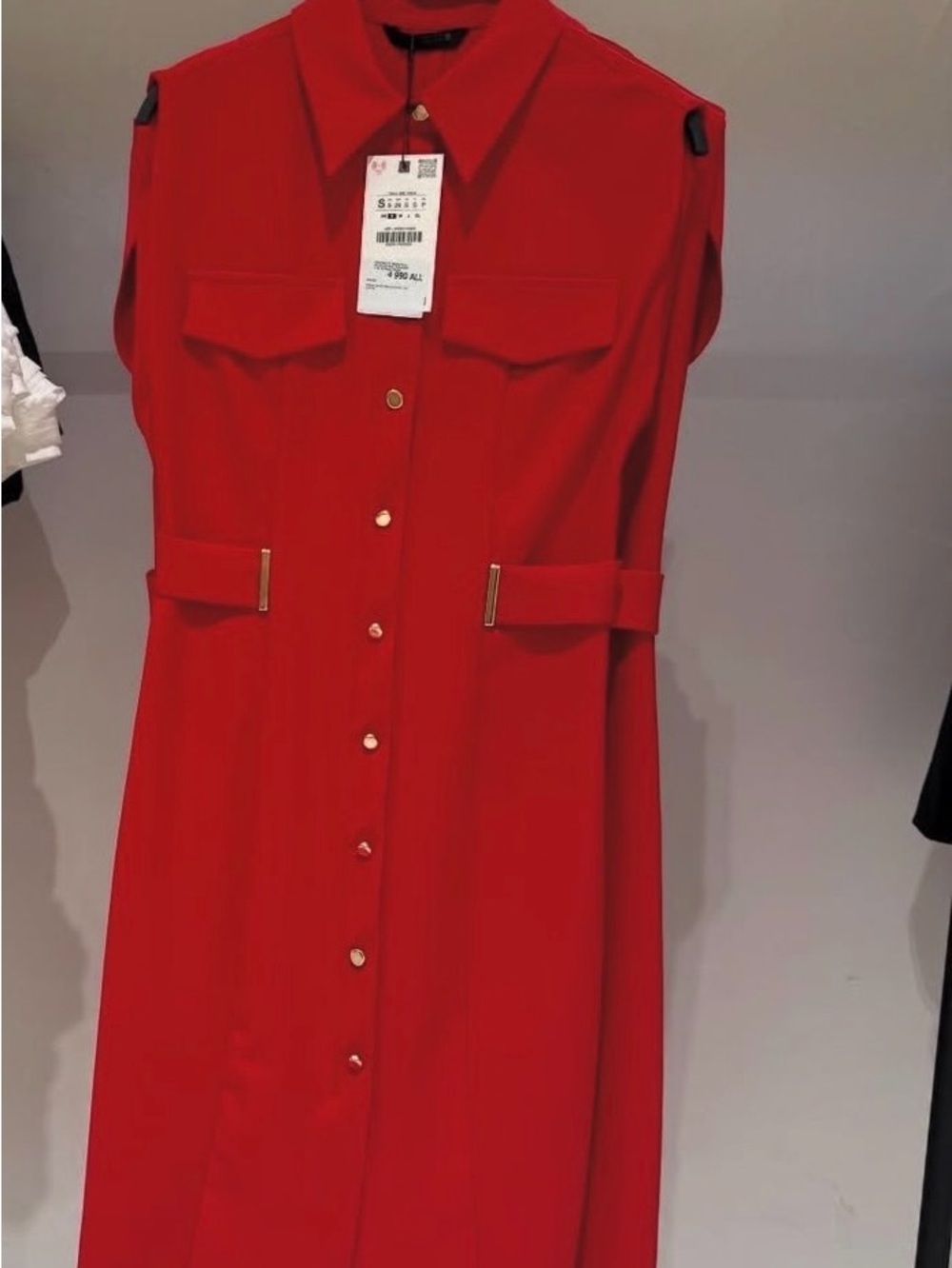 Zara Red Sleeveless Button-Front Midi Shirt Dress